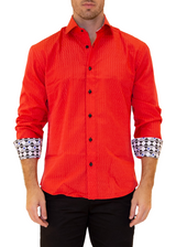 Zig-Zag Texture Solid Red Button Up Men's Long Sleeve Dress Shirt