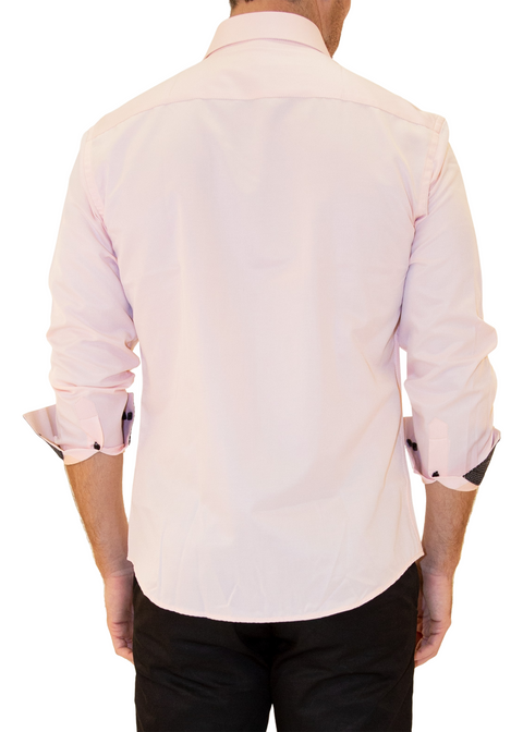 Striped Texture Solid Peach Button Up Men's Long Sleeve Dress Shirt