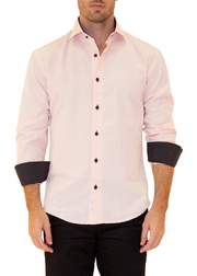 Striped Texture Solid Peach Button Up Men's Long Sleeve Dress Shirt