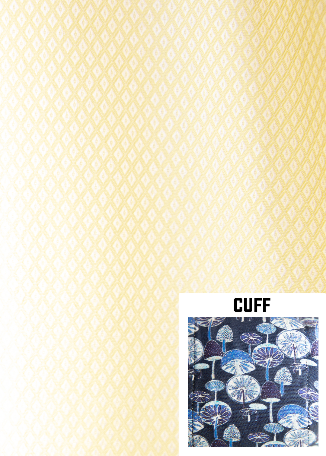 Diamond Microprint Mushroom Cuff Long Sleeve Dress Shirt Yellow