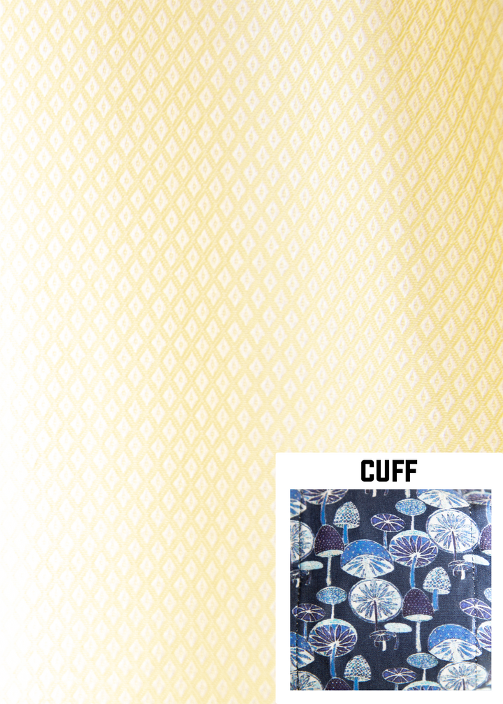 Diamond Microprint Mushroom Cuff Long Sleeve Dress Shirt Yellow