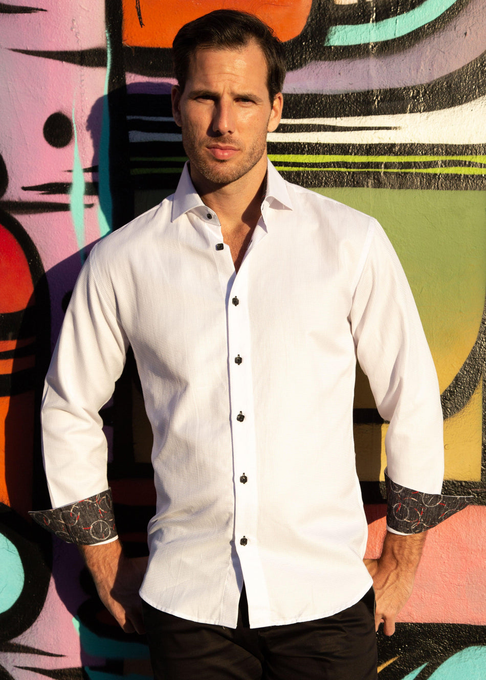 BESPOKE - Men's White Long Sleeve Dress Shirt - Modern Fit - 202513 ...
