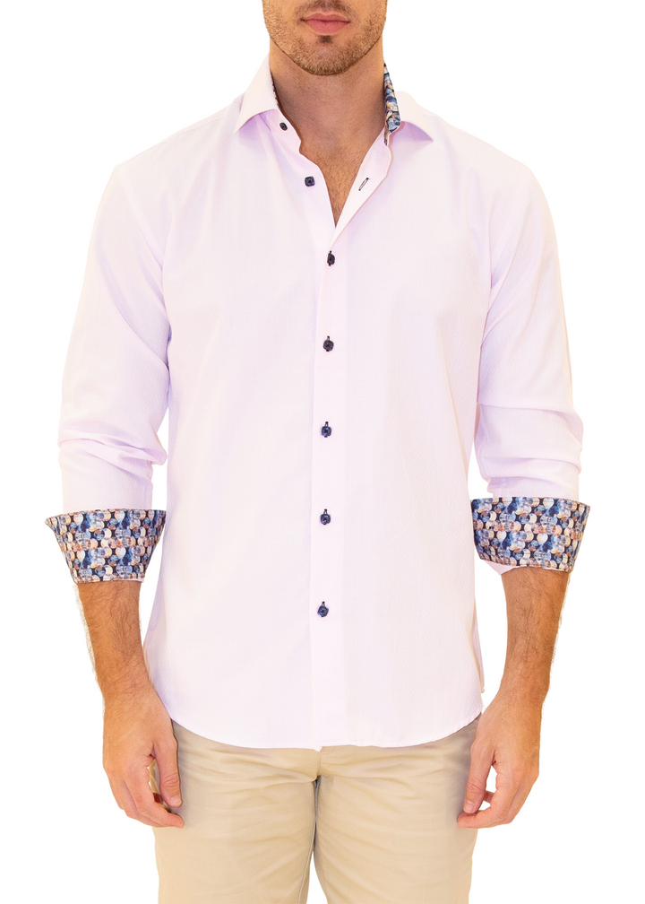 Men's Pink Button Up Long Sleeve Dress Shirt