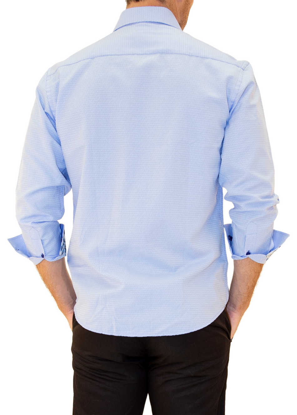 Microprint Texture Button Up Long Sleeve Dress Shirt Blue