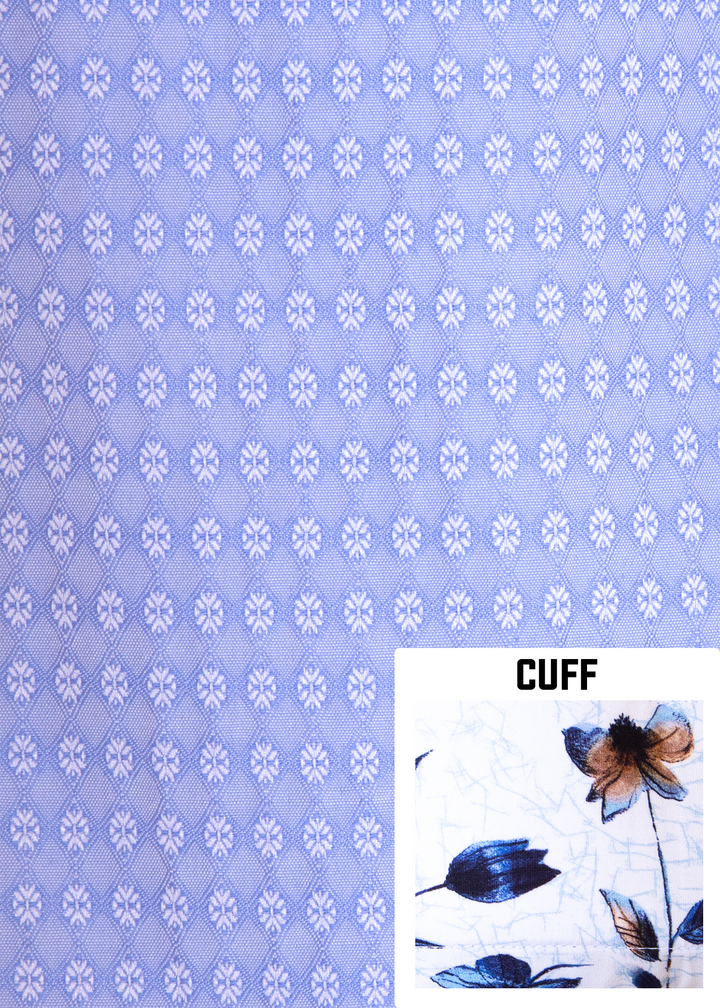 Diamond Floral Motif Microprint Long Sleeve Dress Shirt Blue