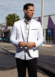 Satin Finish Evening Blazer Solid White