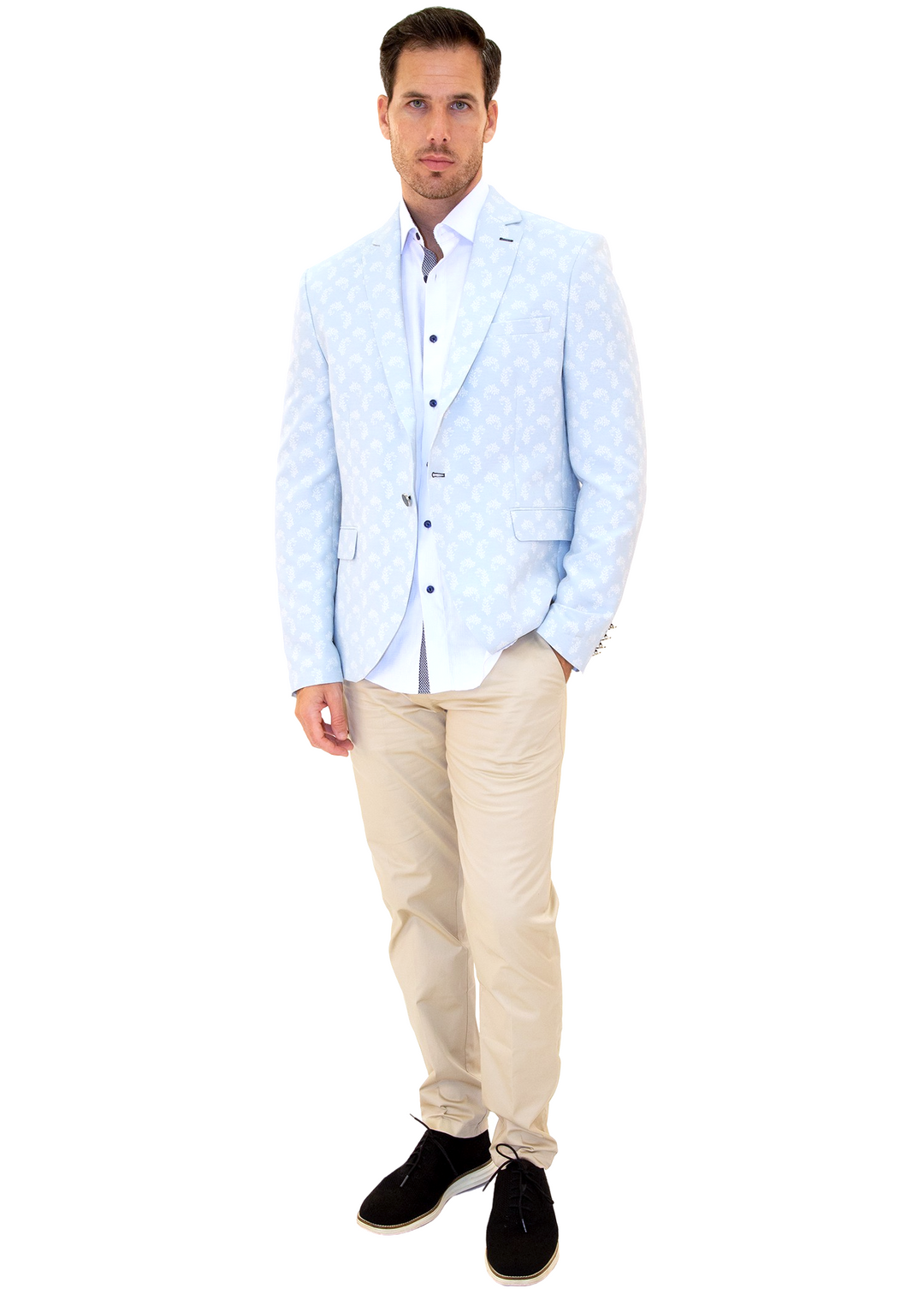 Flower Sprig Pattern Evening Blazer Blue