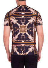 Abstract Gold Kaleidoscope Bold Printed All-Over Graphic Tee Black