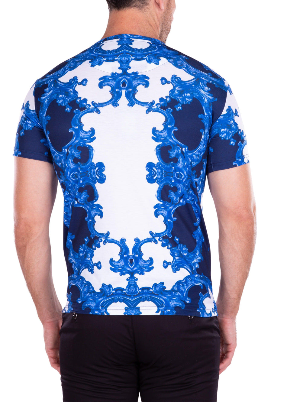 Antique Flourish Abstract Bold Printed All-Over Graphic Tee Blue
