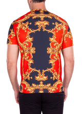 Antique Flourish Abstract Bold Printed All-Over Graphic Tee Red