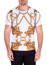 Mirrored Gold Chains Bold Printed All-Over Graphic Tee White