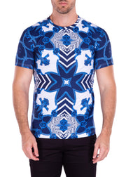 Contrast Geometric Chains Bold Printed All-Over Graphic Tee Navy
