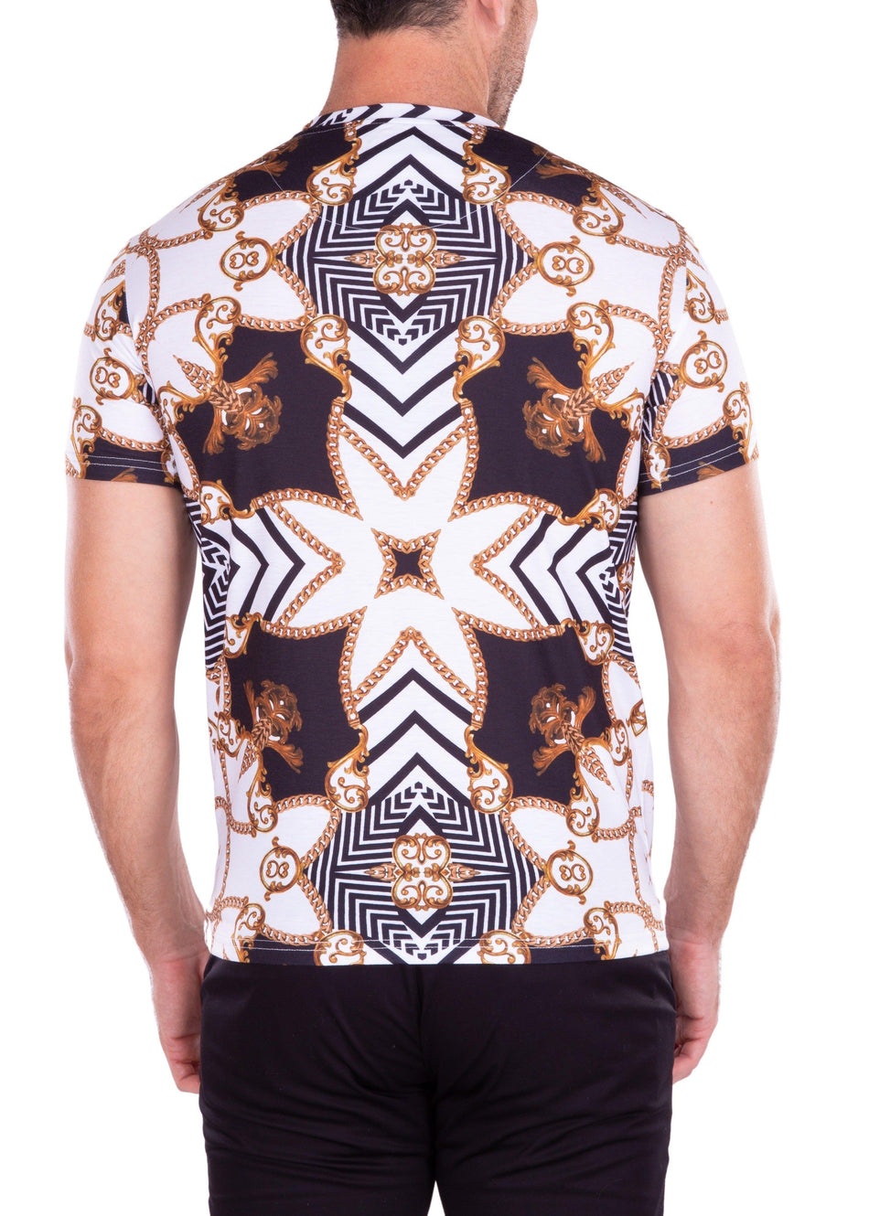 Contrast Geometric Chains Bold Printed All-Over Graphic Tee White