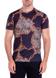 Cheetah Print Antique Motif Bold Printed All-Over Graphic Tee Black