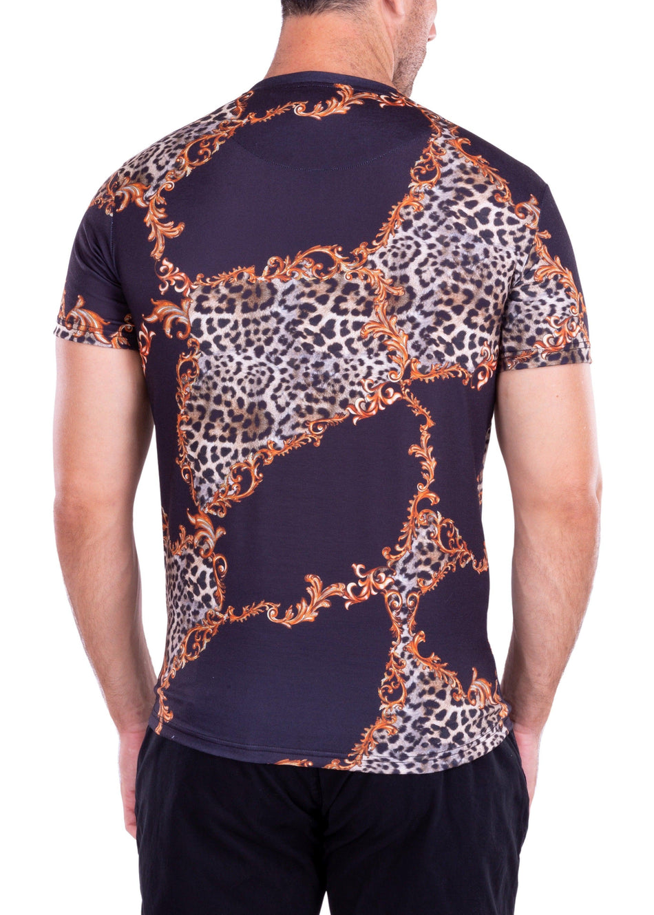 Cheetah Print Antique Motif Bold Printed All-Over Graphic Tee Black