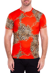 Cheetah Print Antique Motif Bold Printed All-Over Graphic Tee Red