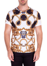 Antique Gold Chain Motif Bold Printed All-Over Graphic Tee White