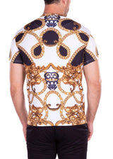 Antique Gold Chain Motif Bold Printed All-Over Graphic Tee White