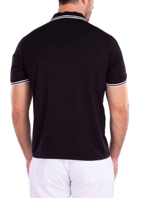 Men's Essentials Solid Black Zipper Polo Shirt