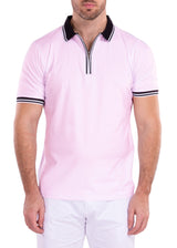 Men's Essentials Solid Pink Zipper Polo Shirt