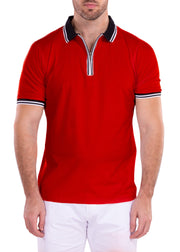 Men's Essentials Solid Red Zipper Polo Shirt