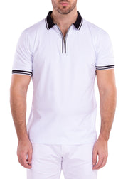 Men's Essentials Solid White Zipper Polo Shirt