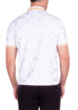 Aztec Spiral Detail White Metallic Polo Shirt