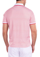 White & Red Geo Pattern Printed Polo Shirt