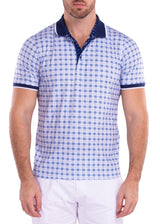 White & Blue Tartan Plaid Printed Polo Shirt