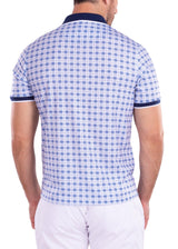 White & Blue Tartan Plaid Printed Polo Shirt