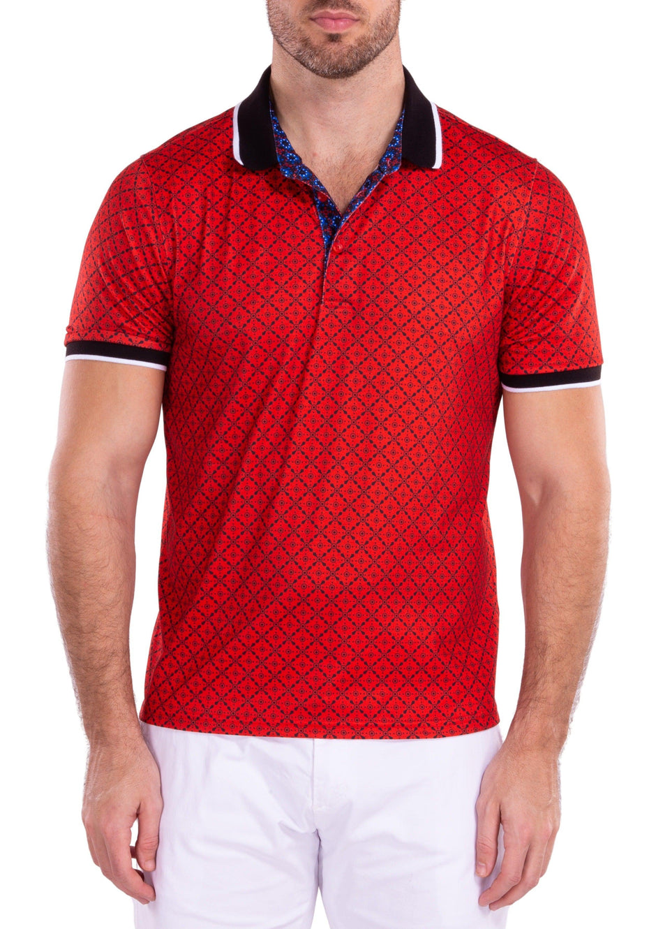 Geometric Kaleidoscope Contrast Red Printed Polo Shirt