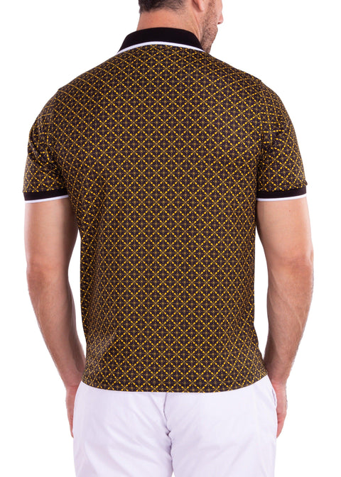 Geometric Kaleidoscope Contrast Yellow Printed Polo Shirt