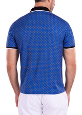 Geometric Detail Pattern Printed Polo Shirt  Blue