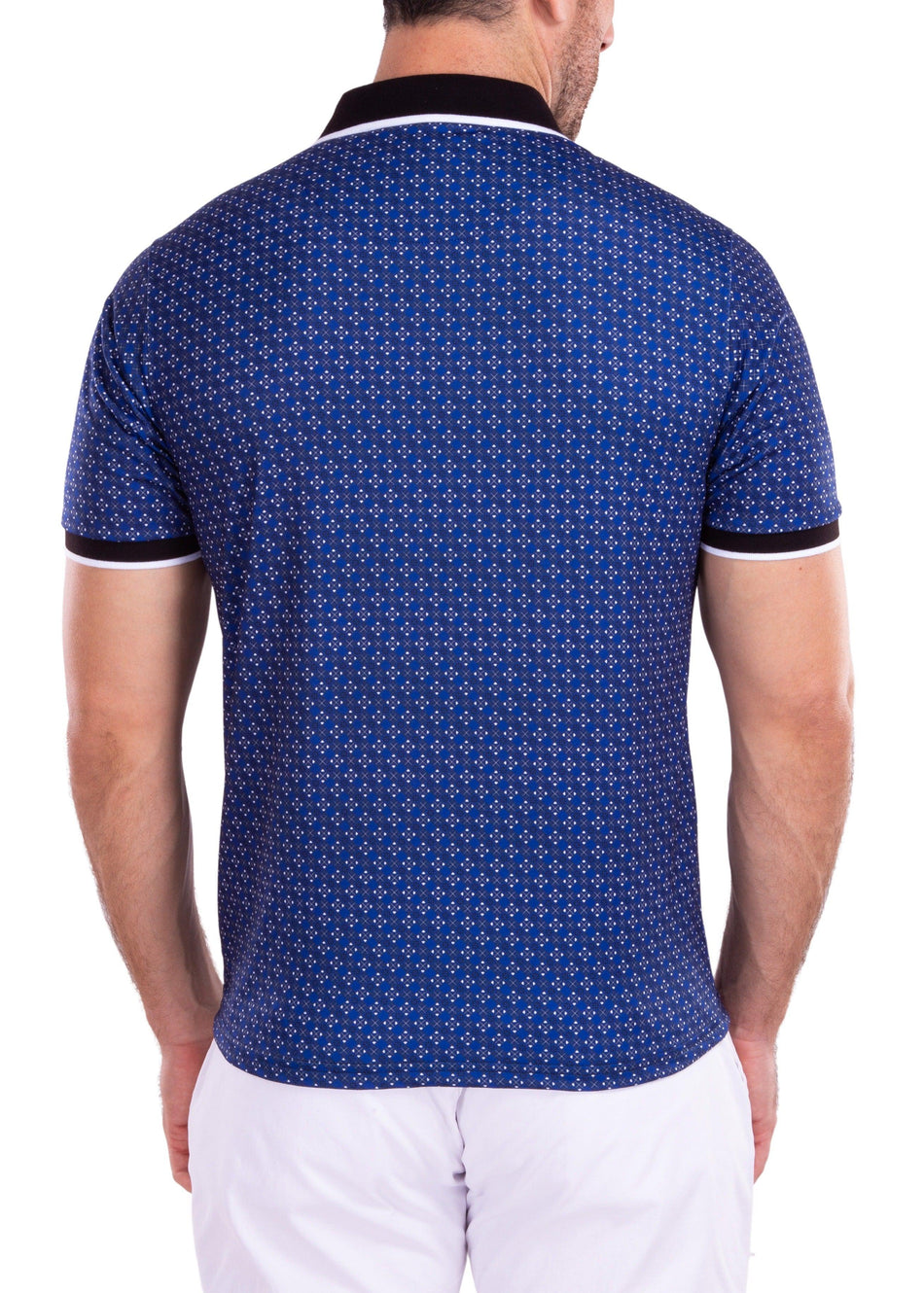 Geometric Detail Pattern Printed Polo Shirt Navy