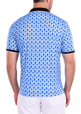 Abstract Cube Pattern Printed Polo Shirt Blue