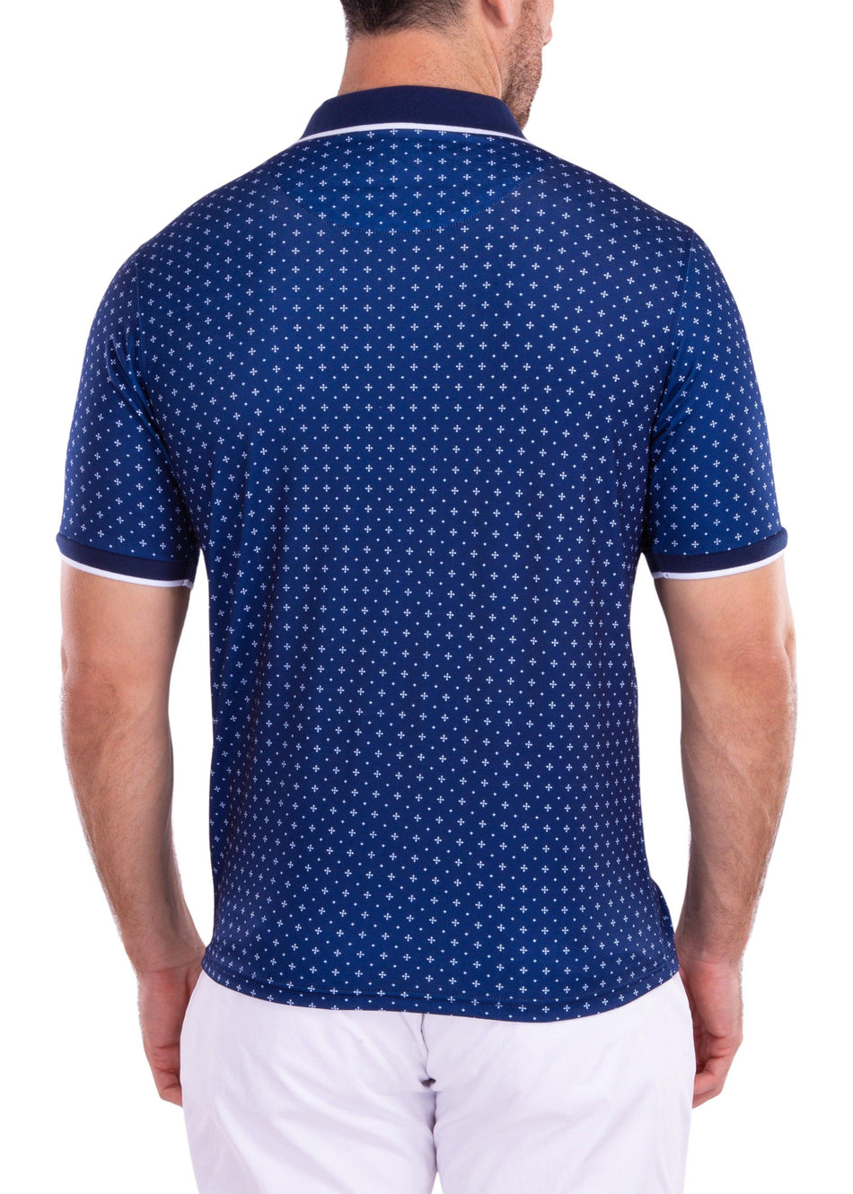 Geometric Mini Diamond Pattern Printed Polo Shirt Navy