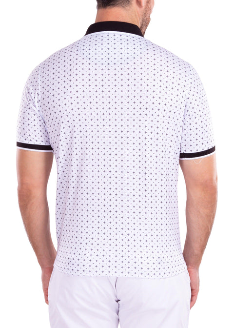Geometric Mini Diamond Pattern Printed Polo Shirt White
