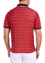Moroccan Paisley Pattern Printed Polo Shirt Red