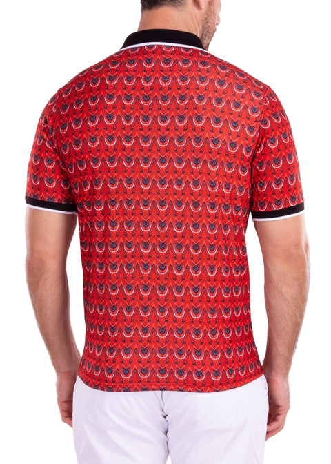 Moroccan Paisley Pattern Printed Polo Shirt Red