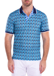 Moroccan Paisley Pattern Printed Polo Shirt Turquoise