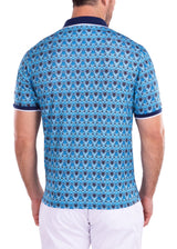 Moroccan Paisley Pattern Printed Polo Shirt Turquoise
