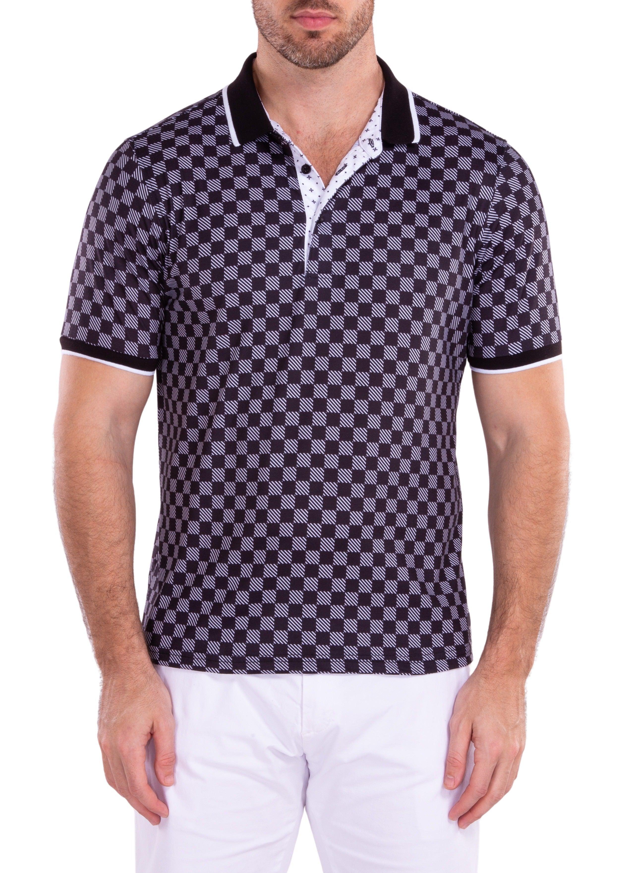 Contrast Checkered Pattern Printed Polo Shirt Black– BESPOKE MODA