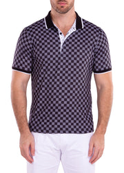 Contrast Checkered Pattern Printed Polo Shirt Black