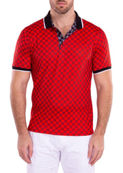 Contrast Checkered Pattern Printed Polo Shirt Red