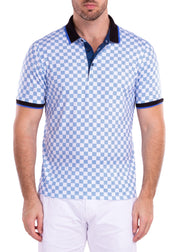 Contrast Checkered Pattern Printed Polo Shirt White