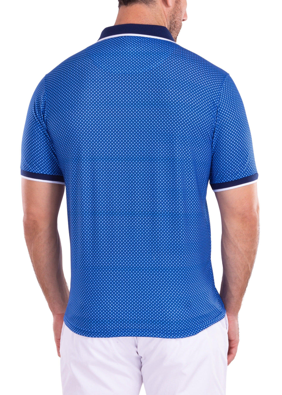 Moroccan Pattern Geometric Printed Polo Shirt Blue
