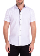 Diamond Texture Solid White Button Up Short Sleeve Dress Shirt