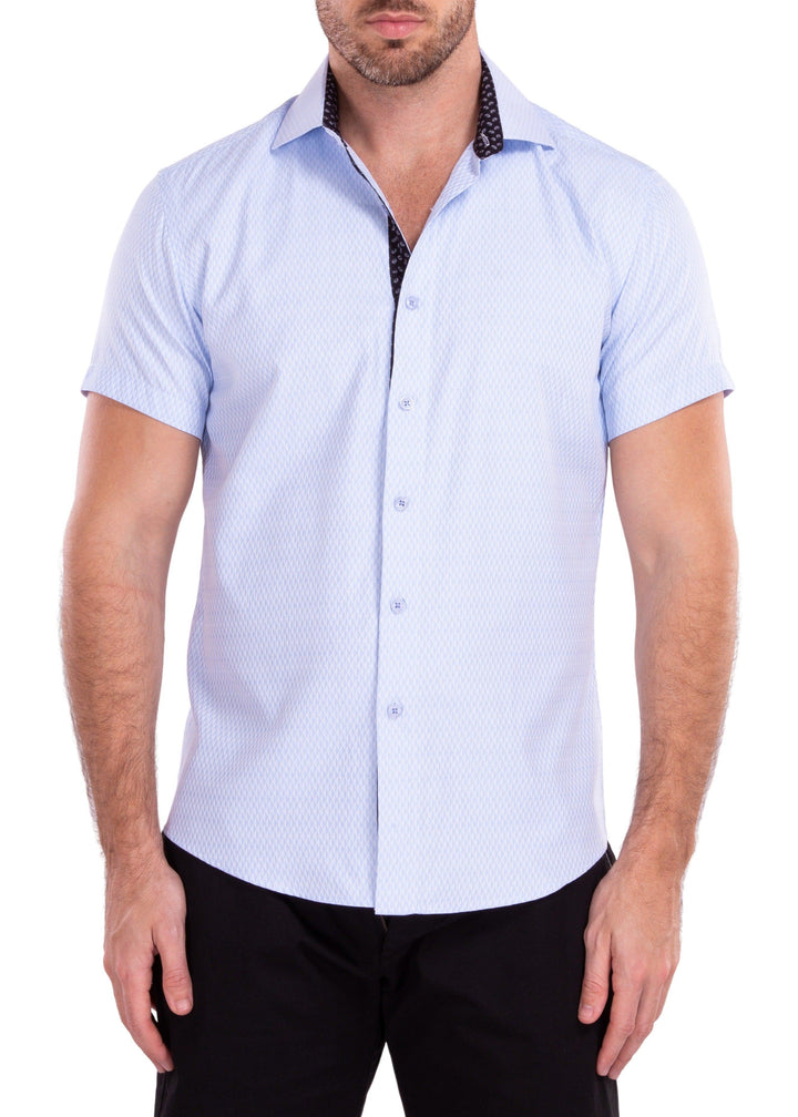 Diamond Micropattern Solid Light Blue Short Sleeve Dress Shirt