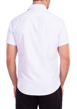 Dotted Linen Texture White Button Up Short Sleeve Dress Shirt
