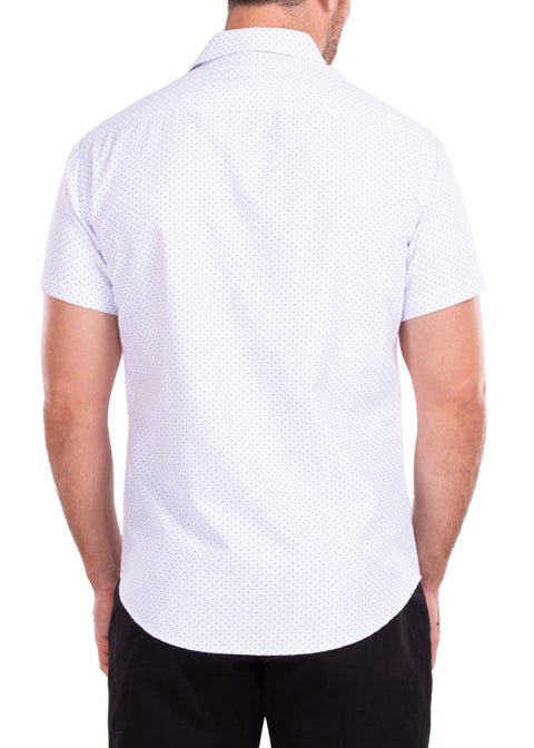 Dotted Linen Texture White Button Up Short Sleeve Dress Shirt